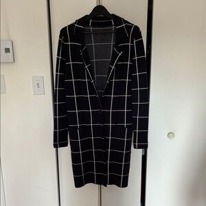 Navy and White Checkered Long Coat